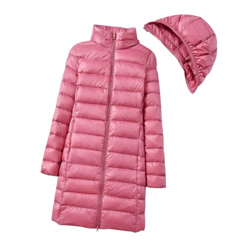 Leichte Steppjacke Damen Lang Lange Dünne Daunenjacke Puffer Jacke Damen mit Kapuze Long Ultraleichte Daunen Steppjacke Leichter Steppmantel Damen Leicht Down Jacket Women Daunenmantel Damen Rosa 4XL von HAXNOHEY