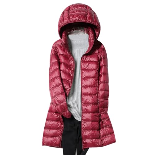 HAXNOHEY Damen Wintermantel Rot XXL Lang Daunenmantel mit Kapuze Ultraleichte Steppjacke mit 91%-95% Daunen von HAXNOHEY