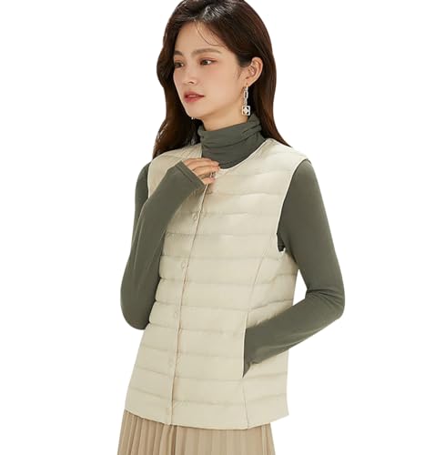 Steppweste Damen Leicht Leichte Daunenweste Damen Ärmellose Steppweste Jacke Ärmellos Damen Westen Puffer Weste Frauen Wattierte Weste Damen Gesteppte Weste Stepp Damen Damen-Steppwesten Beige XXL von HAXNOHEY