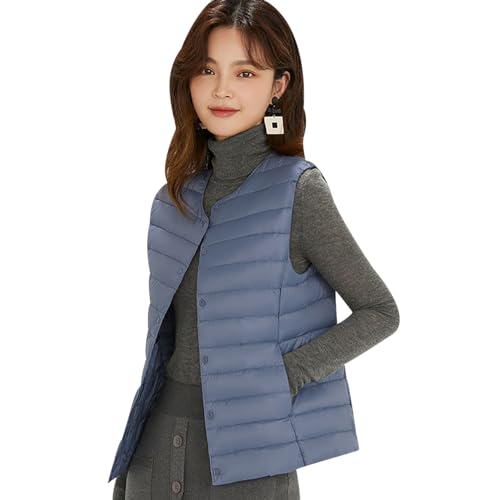 Steppweste Damen Leicht Leichte Daunenweste Damen Ärmellose Steppweste Jacke Ärmellos Damen Westen Puffer Weste Frauen Wattierte Weste Damen Gesteppte Weste Stepp Damen Damen-Steppwesten Blau M von HAXNOHEY