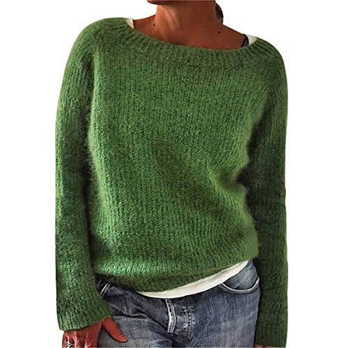 Strickpullover Damen Oversize Zopfmuster Pullover Damen Winter Pulli Overzised Basic Casual Warme Zopfstrick Rundhals Gestrickter Kuschel Knitted Pullover Strickpulli Damen Strick Frauen Grün XL von HAXNOHEY