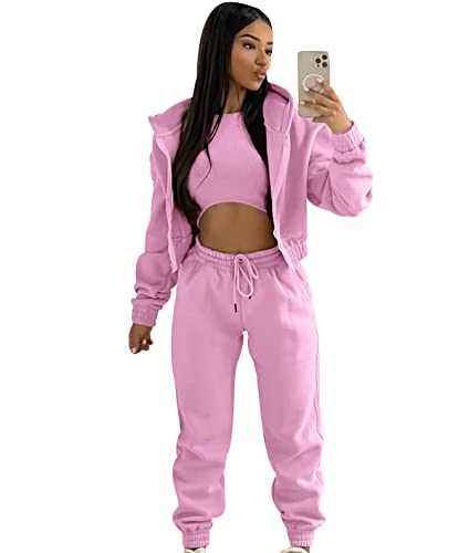 Trainingsanzug Damen Set Lang Freizeitanzug Damen Tracksuit Women Hausanzug Frauen Loungewear Damen Set Jogginganzüge Trainingsanzüge Damen Große Größen Trainingsanzug-Set Sportanzug Damen Rosa S von HAXNOHEY