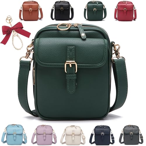 HAXQL Diebstahlsichere Crossbody Tasche Damen, 2025 Vintage Urvashi Breitem Schultergurt Leder Bag Zum Umhängen mit 10 RFID-Kartenfächern (Grün) von HAXQL
