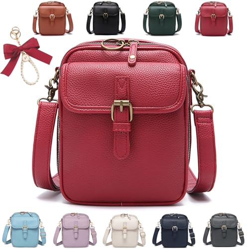HAXQL Diebstahlsichere Crossbody Tasche Damen, 2025 Vintage Urvashi Breitem Schultergurt Leder Bag Zum Umhängen mit 10 RFID-Kartenfächern (Rot) von HAXQL
