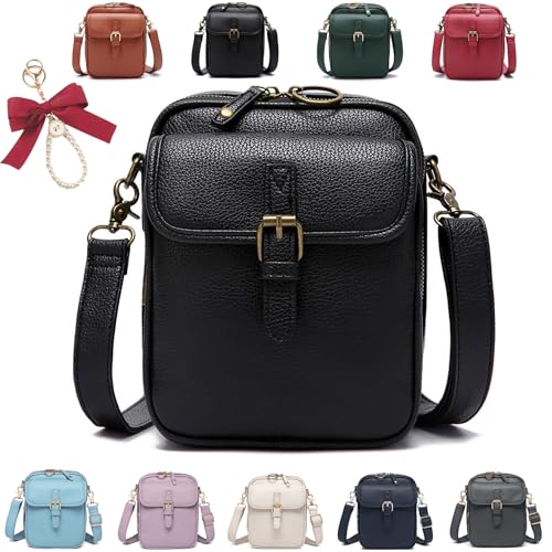 HAXQL Diebstahlsichere Crossbody Tasche Damen, 2025 Vintage Urvashi Breitem Schultergurt Leder Bag Zum Umhängen mit 10 RFID-Kartenfächern (Schwarz) von HAXQL