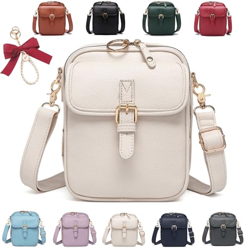 HAXQL Diebstahlsichere Crossbody Tasche Damen, 2025 Vintage Urvashi Breitem Schultergurt Leder Bag Zum Umhängen mit 10 RFID-Kartenfächern (Weiß) von HAXQL