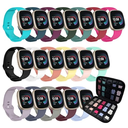 HAYONLIY Sportarmbänder mit Aufbewahrungsbox, kompatibel mit Fitbit Versa 3/Versa 4/Fitbit Sense/Sense 2, weiches, atmungsaktives, wasserdichtes Armband für Damen und Herren, 18 Stück von HAYONLIY