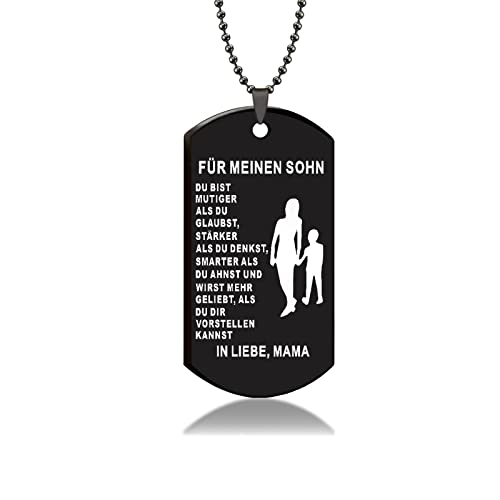 HAYOUWAY Personalisiert Dog Tag Kette Herren mit Gravur Inspirierende Text für Meine Sohn Männer, Edelstahl Dog Tag Anhänger Halskette Geschenke für Unsere Sohn von Mama und Papa von HAYOUWAY