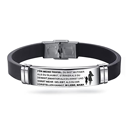 HAYOUWAY Einstellbar Armbänder Silikonarmband Silikon Edelstahl Armband Geburtstagsgeschenk Abschlussfeier Geschenk für Sohn Tochter Herren Damen (Tochter Von Mama) von HAYOUWAY