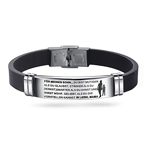 HAYOUWAY Einstellbar Armbänder Silikonarmband Silikon Edelstahl Armband Geburtstagsgeschenk Abschlussfeier Geschenk für Sohn Tochter Herren Damen (Sohn Von Mama) von HAYOUWAY