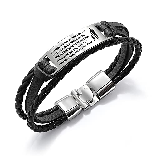 Armbänder Edelstahl Kunstleder Armschmuck Geburtstagsgeschenk Geschenk für Tochter Sohn Mädchen Damen Junge Herren (Sohn von Papa) von HAYOUWAY