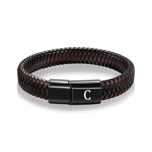 HAYOUWAY Lederarmband Herren Armband mit Buchstaben Braun Armbänder für Herren mit Gravur A-Z Personalisierte Geschenke für Männer Jahrestag Geburtstag Weihnachtsgeschenke für Papa Sohn Ihn Freund von HAYOUWAY
