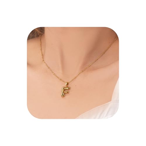 HAYOUWAY Bubble Letter Necklace Gold Kette mit Buchstaben Halskette Anhänger, F von HAYOUWAY