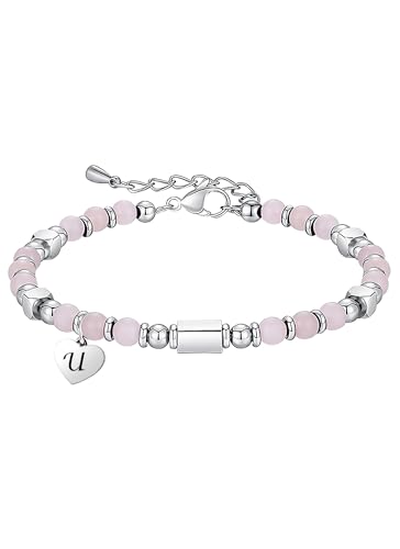 HAYOUWAY Charm Armband mit Buchstaben Geschenke für Frauen Teenager Mädchen Freundin, Naturstein Perlenarmband Damen mit Herz Anhänger Anfangsbuchstaben Armbänder (U) von HAYOUWAY