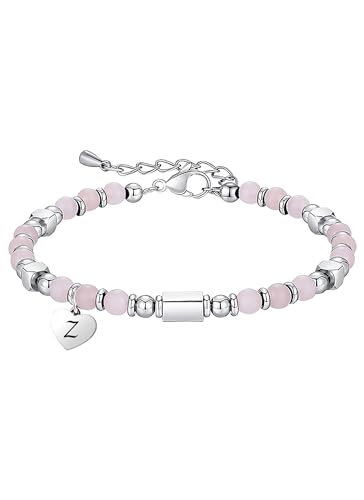 HAYOUWAY Charm Armband mit Buchstaben Geschenke für Frauen Teenager Mädchen Freundin, Naturstein Perlenarmband Damen mit Herz Anhänger Anfangsbuchstaben Armbänder (Z) von HAYOUWAY