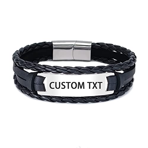 HAYOUWAY Customized Herren Edelstahl-Lederarmband für Männer, Urlaub Geschenk für Vater, Sohn von HAYOUWAY