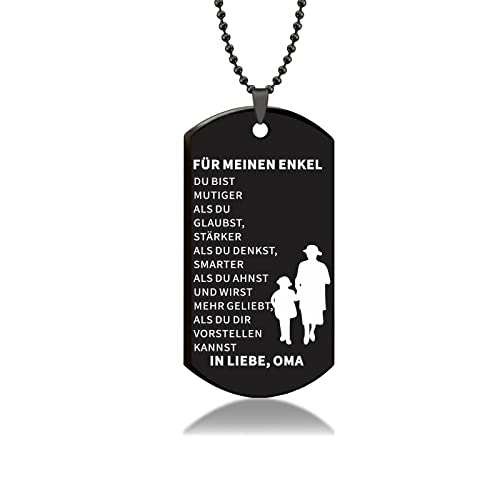 HAYOUWAY Halskette Herren mit Anhänger, Dog Tag Kette Herren mit Gravur Spruch für Meine Sohn und Enkel, Edelstahl Dog Tag Anhänger Halskette Geschenke für Unsere Sohn Enkel von Mama Papa, Oma Opa von HAYOUWAY