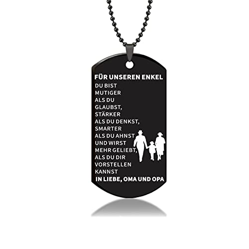 HAYOUWAY Halskette Herren mit Anhänger, Dog Tag Kette Herren mit Gravur Spruch für Meine Sohn und Enkel, Edelstahl Dog Tag Anhänger Halskette Geschenke für Unsere Sohn Enkel von Mama Papa, Oma Opa von HAYOUWAY