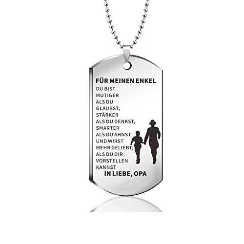 HAYOUWAY Personalisiert Dog Tag Kette Herren mit Gravur Inspirierende Text für Meine Sohn Männer, Edelstahl Dog Tag Anhänger Halskette Geschenke für Unsere Sohn von Mama und Papa (Silber-Opa) von HAYOUWAY