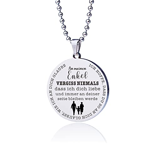 HAYOUWAY Halskette Anhänger Kette Herren mit Gravur Inspirierende Spruch An Meinen Sohn und Enkel, Edelstahl Mutter Sohn Kette mit Rund Anhänger Geschenke für Sohn Enkel von Mama Papa, Oma Opa von HAYOUWAY