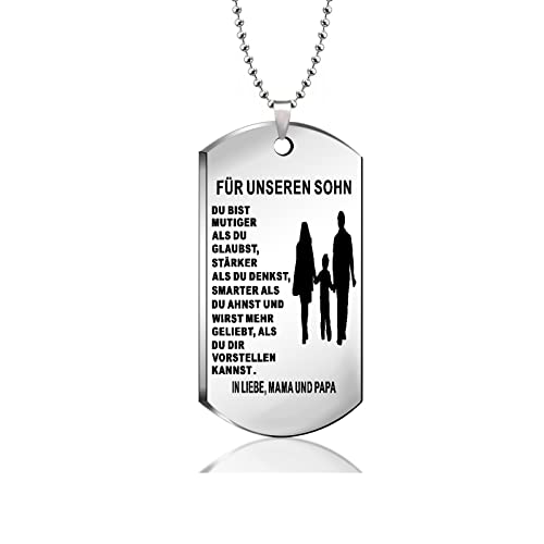 HAYOUWAY Halskette Herren mit Anhänger, Dog Tag Kette Herren mit Gravur Spruch für Meine Sohn und Enkel, Edelstahl Dog Tag Anhänger Halskette Geschenke für Unsere Sohn Enkel von Mama Papa, Oma Opa von HAYOUWAY