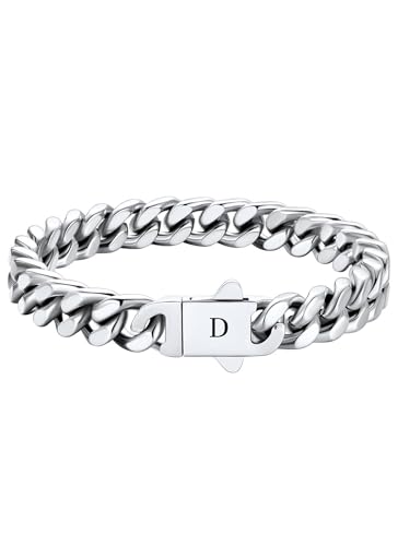 HAYOUWAY Armband Herren Silber mit Buchstaben Edelstahl Armband Damen Panzerkette Armbänder für Herren mit Gravur A-Z Personalisierte Vatertag Geschenke für Papa Männer Freund Geburtstag von HAYOUWAY
