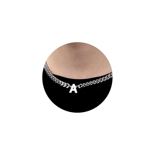 HAYOUWAY Kette Herren mit Buchstaben Halskette Damen Silber Kette, Edelstahl Panzerkette Herren Halskette Kubanisch Kette mit Buchstabe Anhänger Schmuck Geschenke für Männer Jungen Geburtstag Geschenk von HAYOUWAY
