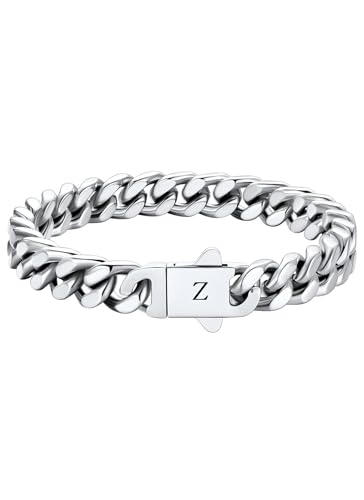 HAYOUWAY Armband Herren Silber mit Buchstaben Edelstahl, Herren Armband Damen Panzerkette Armbänder für Herren mit Gravur A-Z Personalisierte Vatertag Geschenke für Papa Männer Freund Geburtstag von HAYOUWAY