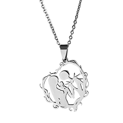 HAYOUWAY Jack and Sally Halskette Nightmare Before Christmas Kette Herz Anhänger Damenschmuck Geburtstag Halloween Geschenk für Damen Freundin Frauen von HAYOUWAY