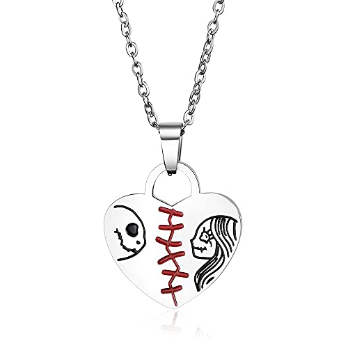 HAYOUWAY Jack und Sally Halskette Nightmare Before Christmas Halskette Schädel Herz Anhänger Kette Schmuck Geburtstag Halloween Geschenk für Tochter Freundin Damen von HAYOUWAY