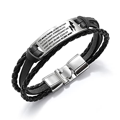 Armbänder Edelstahl Kunstleder Armschmuck Geburtstagsgeschenk Geschenk für Tochter Sohn Mädchen Damen Junge Herren (Tochter von Mama) von HAYOUWAY