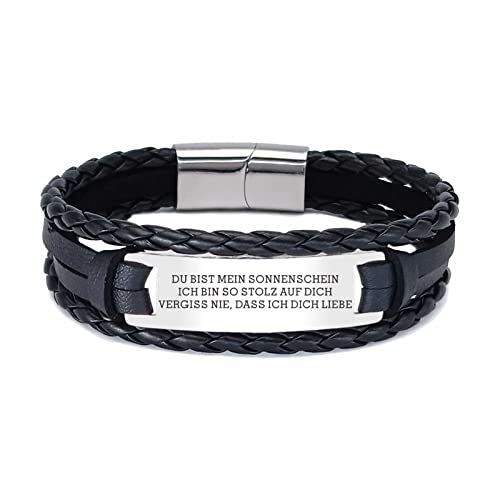 HAYOUWAY Lederarmband Herren mit Gravur Spruch, Personalisiertes Armband Damen mit Gravur Deutsch Schriftzug Inspirierend Geflochten Armband mit Edelstahl Magnetverschluss für Männer Jungen Teenager von HAYOUWAY