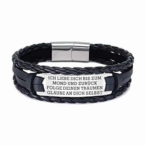 HAYOUWAY Lederarmband Herren mit Gravur Deutsch Spruch, Personalisiertes Armband Damen mit Gravur Text Inspirierend Geflochten Armband mit Edelstahl Magnetverschluss für Männer Jungen Sohn Geschenk von HAYOUWAY