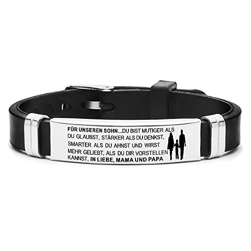 HAYOUWAY Personalisiertes Armband mit Gravur für Meine Tochter Sohn Damen Herren, Mutter Tochter Sohn Armband Inspirativ Verstellbar Silikon Edelstahl Armbänder Geschenke An Sohn Tochter von Mama Papa von HAYOUWAY