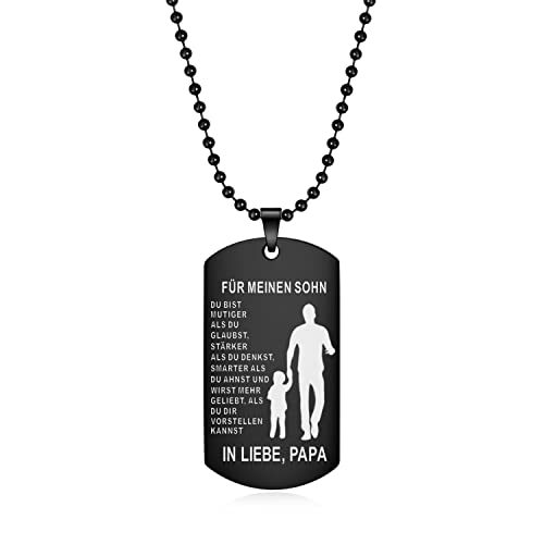 HAYOUWAY Schwarz Halskette Hundemark Ketten mit Anhänger Edelstahl Herrenschmuck für Herren Sohn Jungen Geburtstagsgeschenk von Papa (Schwarz...In Liebe PAPA) von HAYOUWAY