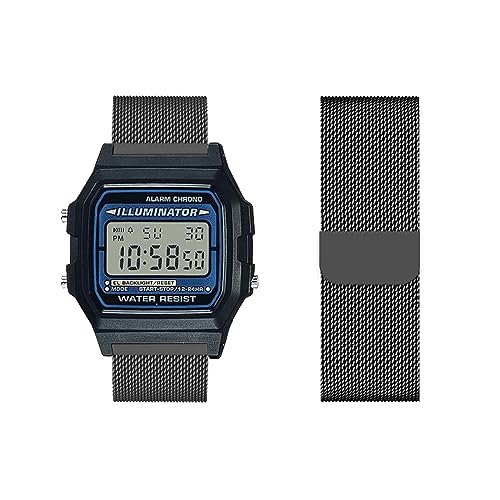 Armband Kompatibel für Casio F-91W/F-91WG - Metall Mesh Gewebte Edelstahl Solo Loop Ersatzarmband Uhrenarmband (1,F-91W) von HAZARA