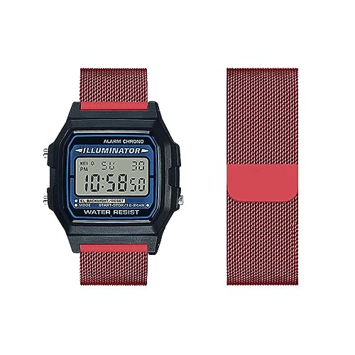 Armband Kompatibel für Casio F-91W|F-91WG Armband Metall Mesh Gewebte Edelstahl Solo Loop Ersatzarmband mit Casio F-91W|F-91WG Uhrenarmband Armbänder für Casio F-91W|F-91WG (12,F-91W) von HAZARA
