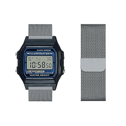 Armband Kompatibel für Casio F-91W/F-91WG - Metall Mesh Gewebte Edelstahl Solo Loop Ersatzarmband Uhrenarmband (13,F-91W) von HAZARA