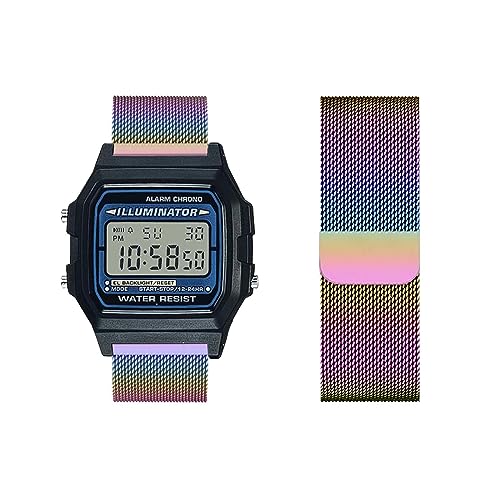 Armband Kompatibel für Casio F-91W|F-91WG Armband Metall Mesh Gewebte Edelstahl Solo Loop Ersatzarmband mit Casio F-91W|F-91WG Uhrenarmband Armbänder für Casio F-91W|F-91WG (2,F-91W) von HAZARA