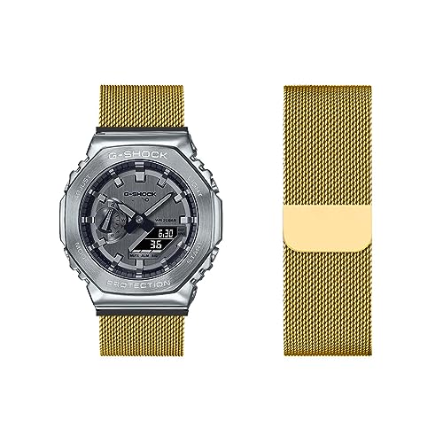 Armband Kompatibel für Casio GM-2100 Armband Metall Mesh Gewebte Edelstahl Solo Loop Ersatzarmband mit Casio GM-2100 Uhrenarmband Armbänder für Casio GM-2100 Armband (7,GM-2100) von HAZARA