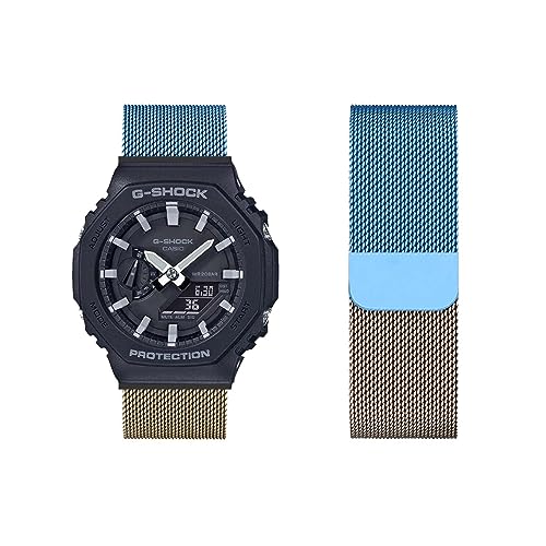 Armband für Casio GA-2100|GA-B2100 Armband Metall Mesh Gewebte Edelstahl Solo Loop Ersatzarmband mit Casio GA-2100 Uhrenarmband Armbänder für Casio GA-2100|GA-B2100 Armband (11,GA-2100) von HAZARA