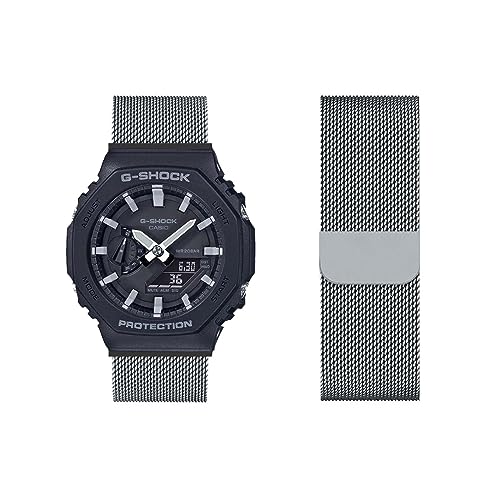 Armband für Casio GA-2100|GA-B2100 Armband Metall Mesh Gewebte Edelstahl Solo Loop Ersatzarmband mit Casio GA-2100 Uhrenarmband Armbänder für Casio GA-2100|GA-B2100 Armband (12,GA-2100) von HAZARA