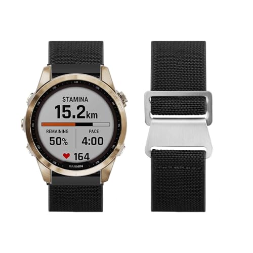 Armband für Garmin Fenix 7S Sapphire Solar/Fenix 7S Solar Nylon Armband Titan Haken Armbänder Sport Nylon Elastisch Einstellbar für Damen Herren Ersatzarmband mit Garmin Fenix 7S Solar (Q,1) von HAZARA