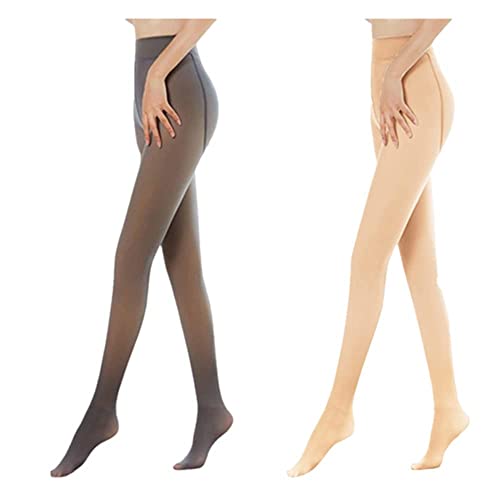 HAZARA Damen Strumpfhosen Winter Thermostrumpfhosen für damen Fleece Strumpfhose Perfekt Beine abnehmen Gefälschte Durchscheinend Pantyhose Warmer Leggings-320g||Schwarz+Hautfarbe von HAZARA