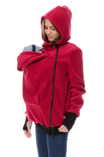 HAZARA HAZARA3-in-1-Frauen-Schwangerschaftsjacke, warme Känguru-Softshell-Kapuzenjacke, Tragejacke, verdickte, modische Mutterschaftsmode, Winterjacke-rosa||M von HAZARA