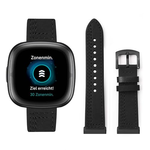 HAZARA Lederarmband Kompatibel für Fitbit Sense/Sense 2 Armband Leder Armband Weiches Echtleder für Herren Damen Ersatzarmband Einstellbar Armbänder mit Fitbit Sense/Sense 2 (D,Leder) von HAZARA