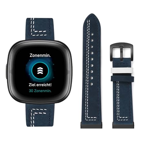 HAZARA Lederarmband Kompatibel für Fitbit Sense/Sense 2 Armband Leder Armband Weiches Echtleder für Herren Damen Ersatzarmband Einstellbar Armbänder mit Fitbit Sense/Sense 2 (G,Leder) von HAZARA