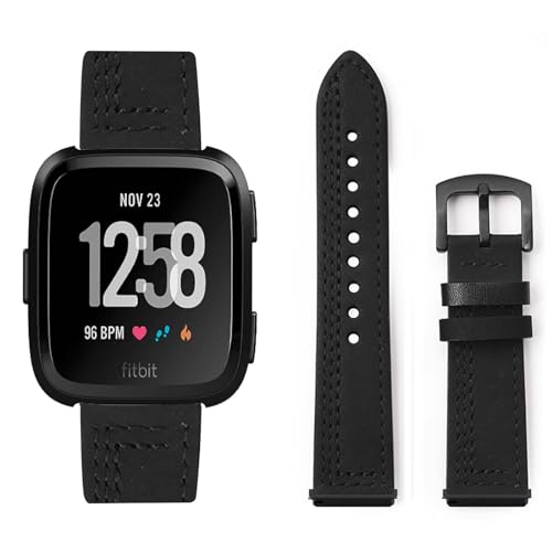 HAZARA Lederarmband Kompatibel für Fitbit Versa/Versa 2 Armband Leder Armband Weiches Echtleder für Herren Damen Ersatzarmband Einstellbar Armbänder mit Fitbit Versa/Versa 2 (A,Leder) von HAZARA