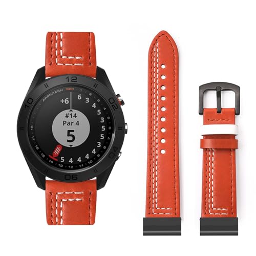 HAZARA Lederarmband Kompatibel für Garmin Approach S62/S60 Armband Leder Armband Weiches Echtleder für Herren Damen Ersatzarmband Einstellbar Armbänder mit Garmin Approach S62/S60 (D,Leder) von HAZARA