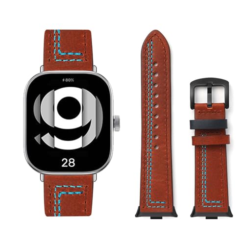 HAZARA Lederarmband Kompatibel für Redmi Watch 4 Armband Leder Armband Weiches Echtleder für Herren Damen Ersatzarmband Einstellbar Armbänder mit Xiaomi Redmi Watch 4 (D,Watch 4) von HAZARA